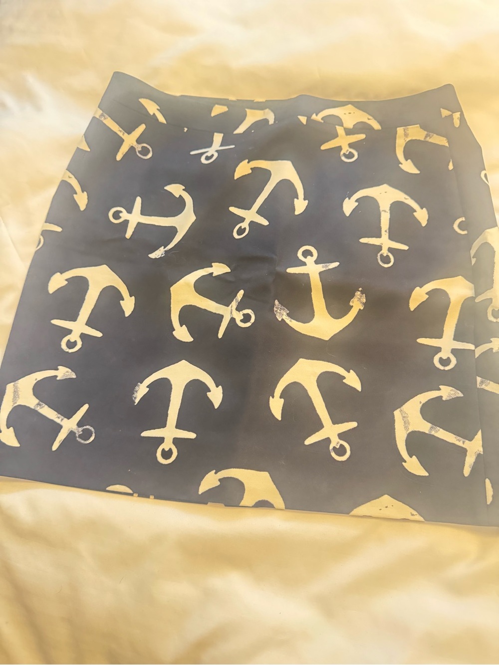 J. Crew Navy Mini Skirt with Cream Anchor Print